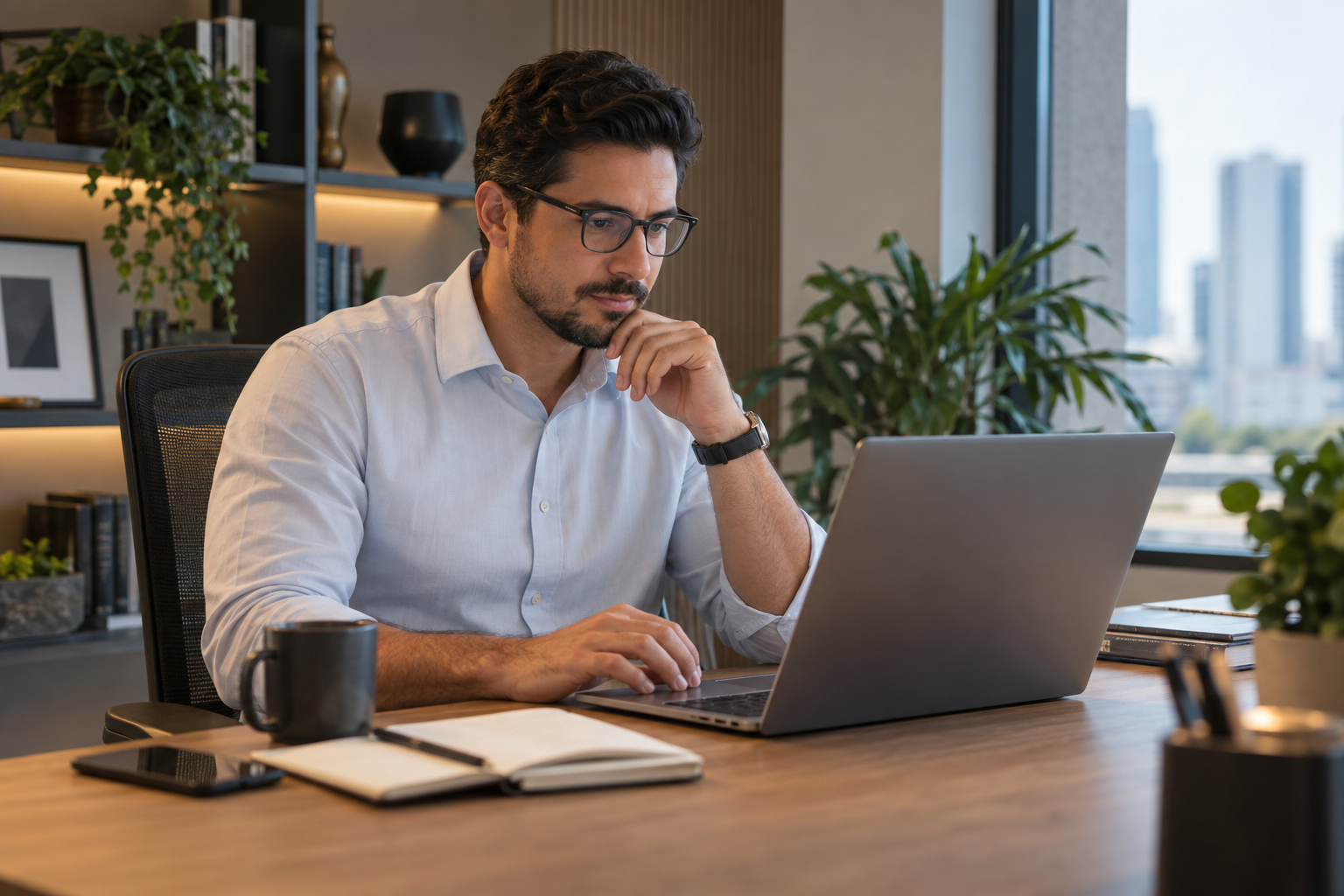 Profissional de contabilidade analisando informações em seu escritório